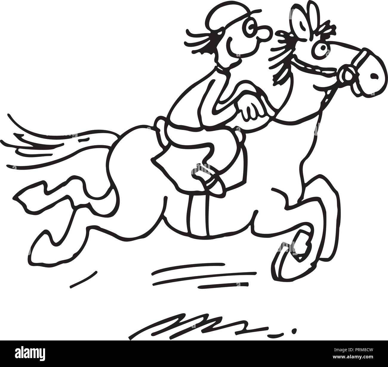 Promenade à cheval cartoon cartoon handrawn. décrit l'illustration croquis vecteur. Illustration de Vecteur