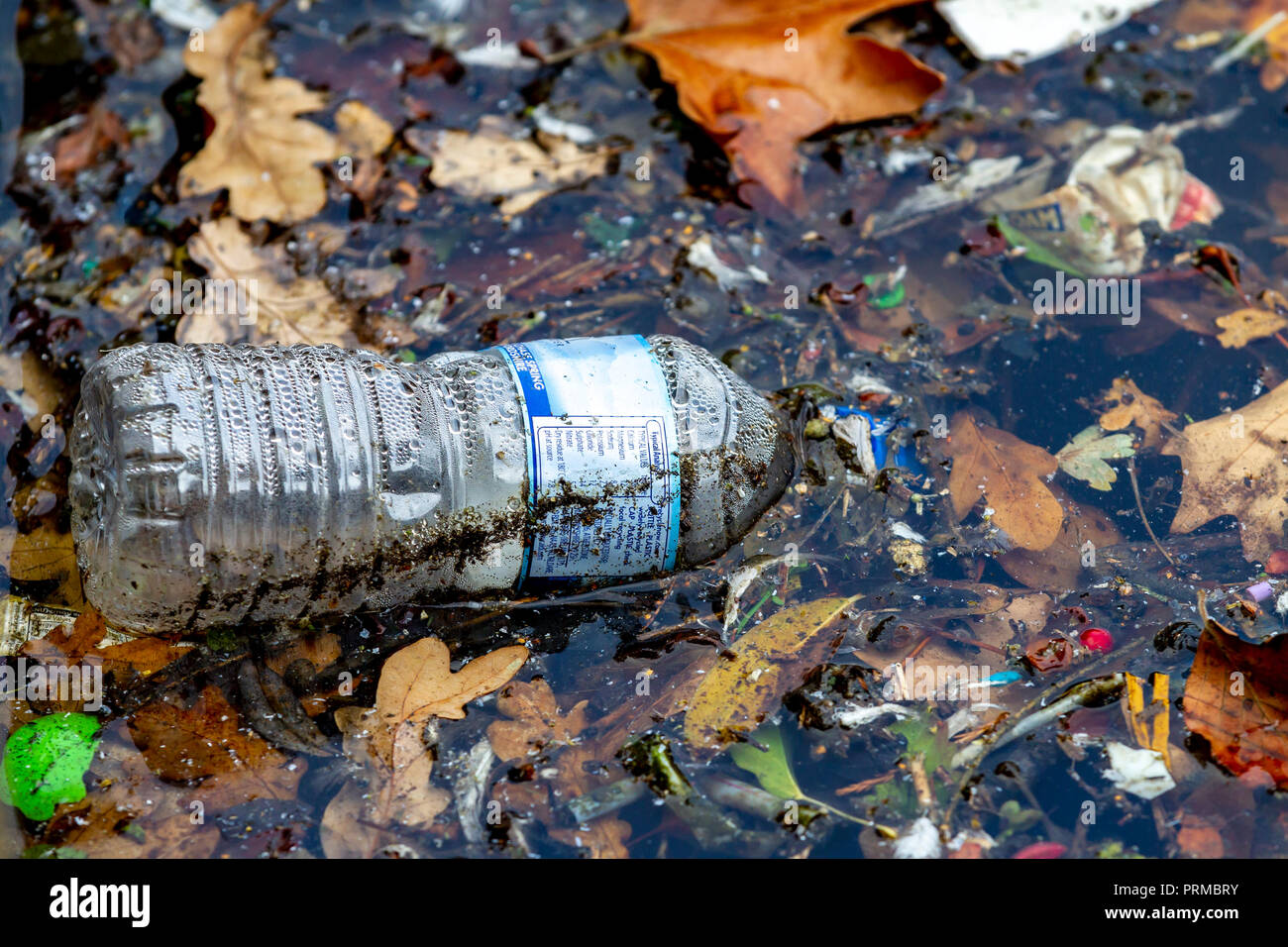 Northampton. 3 octobre 2018 U.K., Nourriture et boisson jeté des déchets sur le terrain et dans le lac du parc, des photos prises sur un 20min à pied dans le parc. Banque D'Images