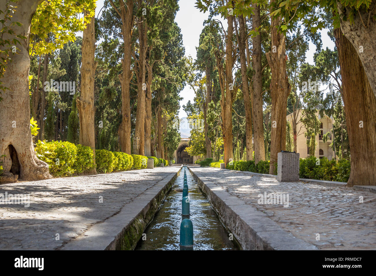 Allée principale du Kashan Fin Garden, également connu sous le nom de Bagh e fin park. C'est un monument touristique de Kashan, Iran, et un symbole de l'empire perse Ma Banque D'Images