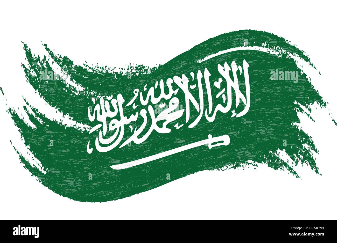 Drapeau national de l'Arabie saoudite, conçu à l'aide de coups de pinceau,isolé sur un fond blanc. Vector Illustration. Illustration de Vecteur