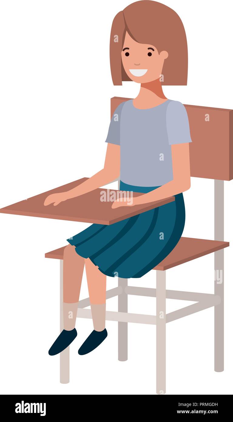 Jeune étudiante fille assise à l'école présidence Illustration de Vecteur