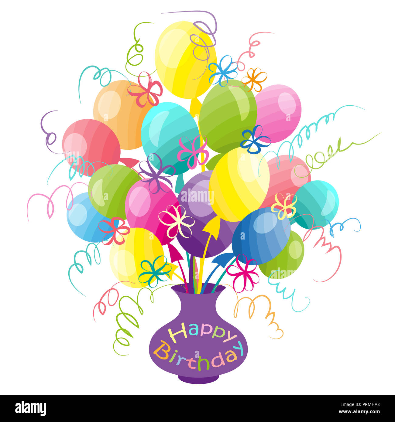 Joyeux Anniversaire Typographie Design Pour Les Cartes De Vœux Et D Affiches Avec Des Confettis Des Ballons Des Fleurs Dans Le Vase Modele De Conception Pour Un Anniversaire Photo Stock Alamy