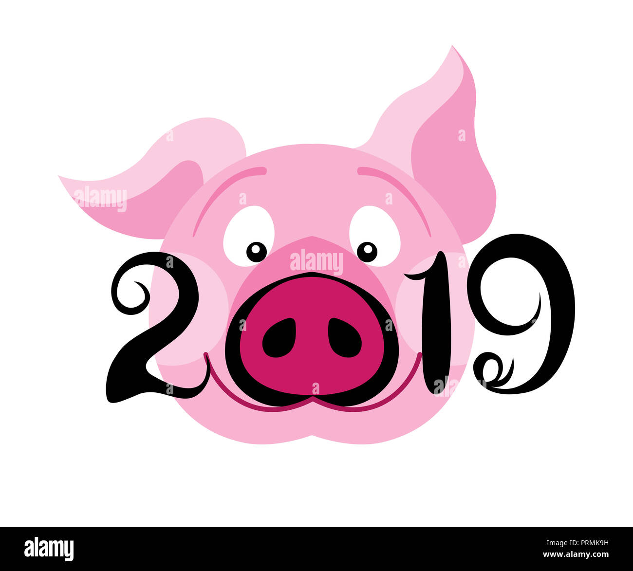 Cute funny pig. Bonne Année. Symbole chinois de l'année 2019. Excellente carte cadeau de fête. Symbole de l'année dans le calendrier chinois. Dessin animé. La norme iso Banque D'Images