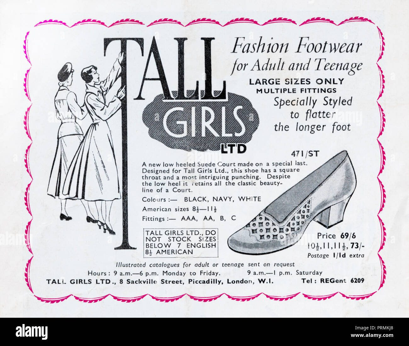 1954 publicité pour les filles de hauteur faible vente Ltd chaussures à talons hauts pour les filles. Banque D'Images