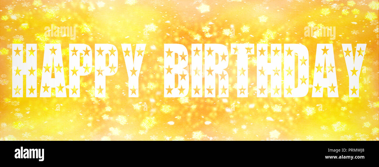 Joyeux Anniversaire Ecrit Sur Fond Dore Avec Etoile Jaune Photo Stock Alamy