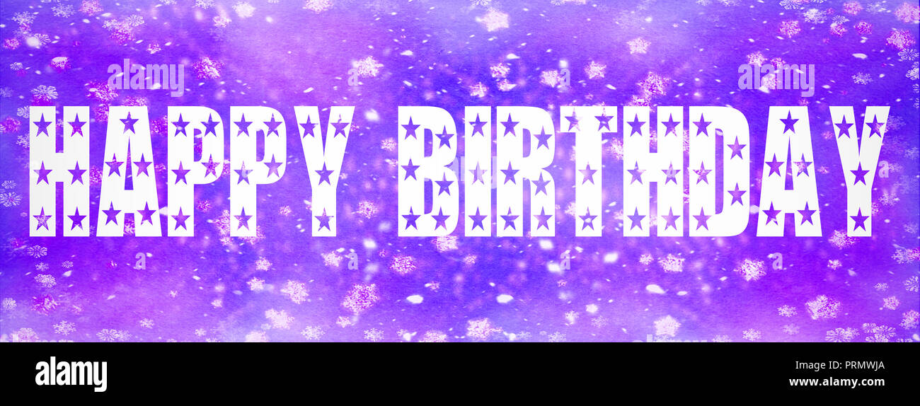 Joyeux Anniversaire Ecrit Sur Fond Violet Et Bleu Avec Des Etoiles Et Des Paillettes Photo Stock Alamy