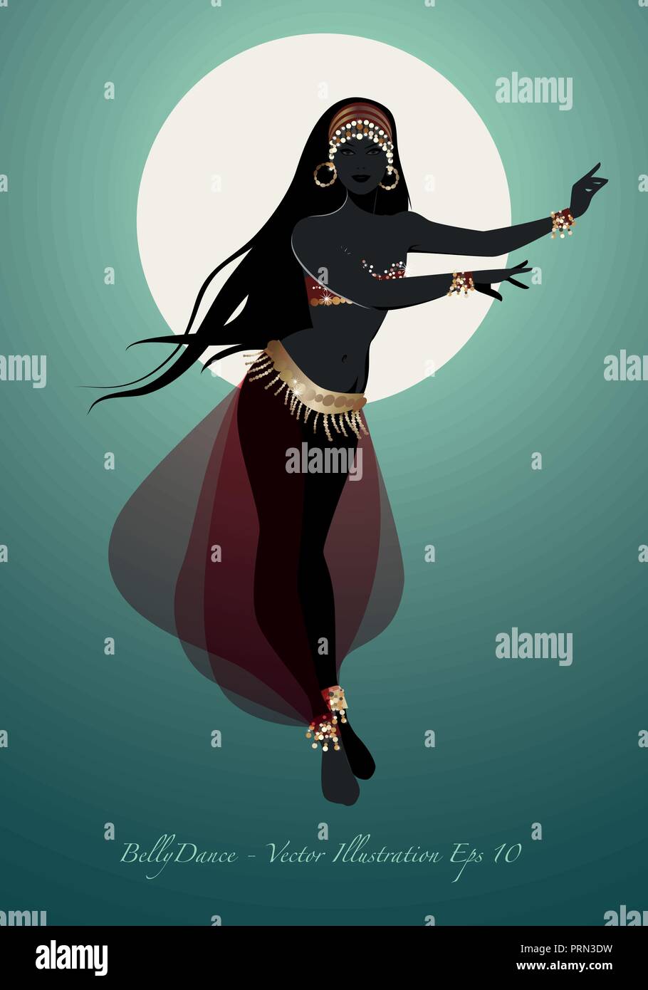 Belle danseuse du ventre silhouette portant des vêtements exotiques. Vector illustration Illustration de Vecteur