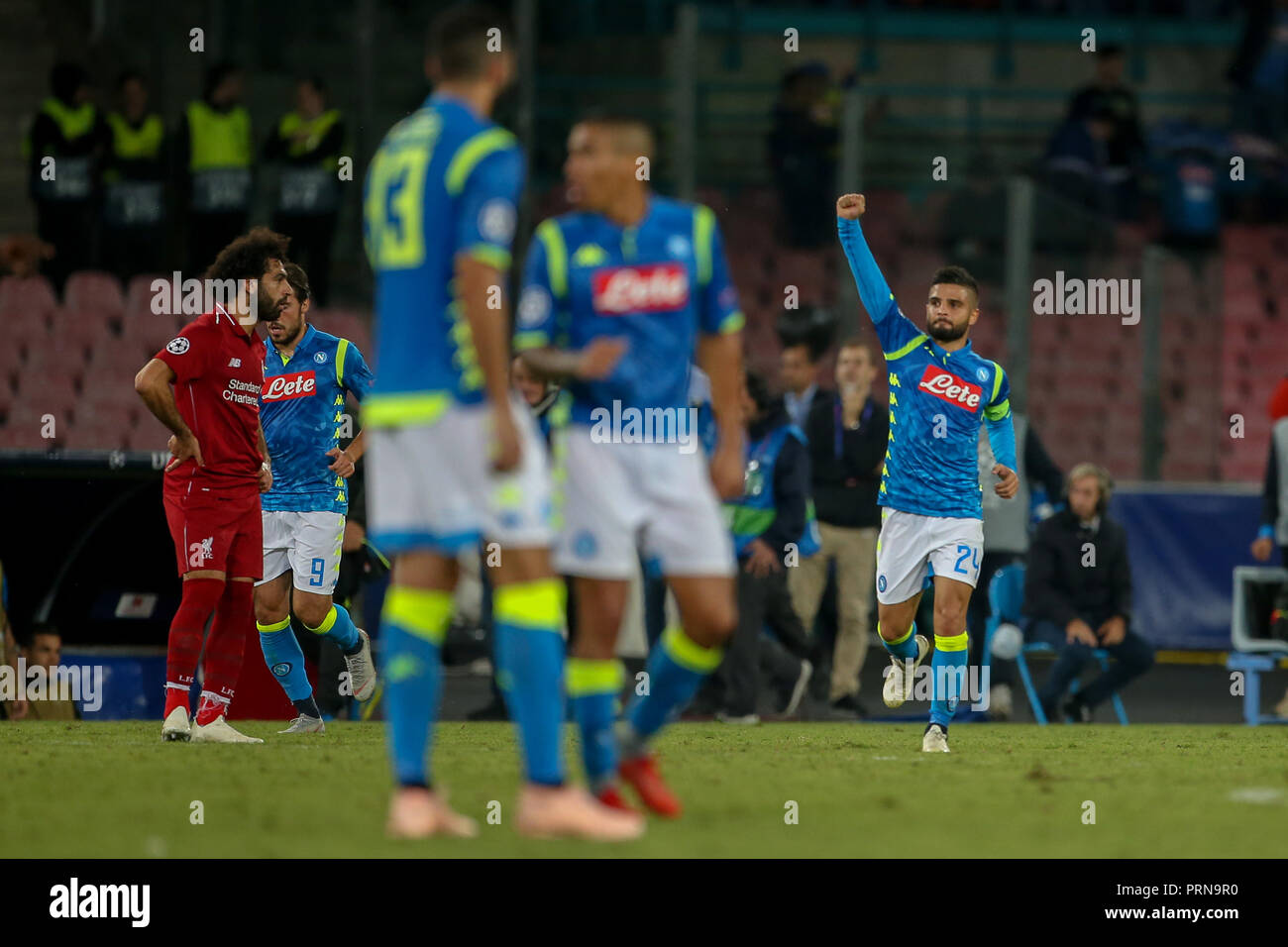 Stadio San Paolo, Naples, Italie. 3e oct, 2018. Ligue des Champions de football, Napoli contre Liverpool ; Lorenzo Insigne de Naples célèbre après avoir marqué le but gagnant à la 90e minute : Action Crédit Plus Sport/Alamy Live News Banque D'Images