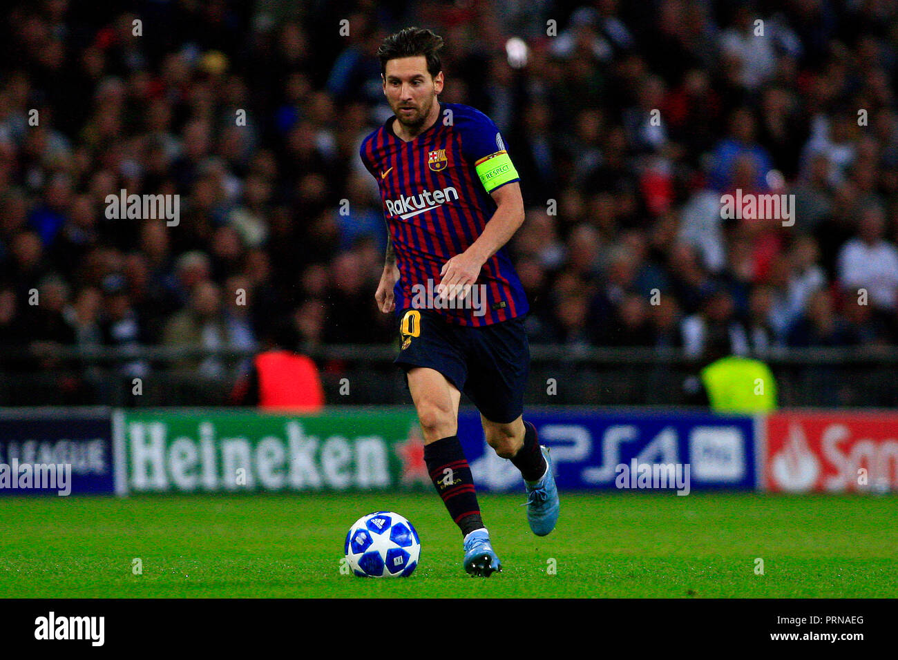 Le stade de Wembley, Londres, Royaume-Uni. 3ème Oct 2018. Lionel Messi de Barcelone en action. Match de la Ligue des Champions, groupe B, Tottenham Hotspur v Barcelone au stade de Wembley à Londres, le mercredi 3 octobre 2018. Ce droit ne peut être utilisé qu'à des fins rédactionnelles. Usage éditorial uniquement, licence requise pour un usage commercial. Aucune utilisation de pari, de jeux ou d'un seul club/ligue/dvd publications pic par Steffan Bowen/Andrew Orchard la photographie de sport/Alamy live news Banque D'Images