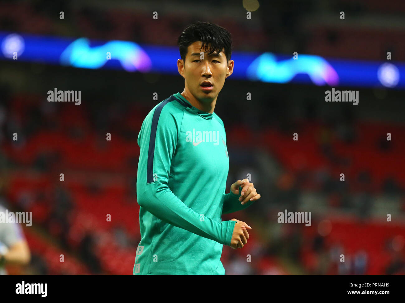 Le stade de Wembley, Londres, Royaume-Uni. 3ème Oct 2018. Son Heung-Min de Tottenham Hotspur en préchauffage avant l'UEFA Champions League Groupe B match entre Tottenham Hotspur et Barcelone au stade de Wembley le 3 octobre 2018 à Londres, en Angleterre. (Photo de Leila Coker/phcimages.com) : PHC Crédit Images/Alamy Live News Banque D'Images