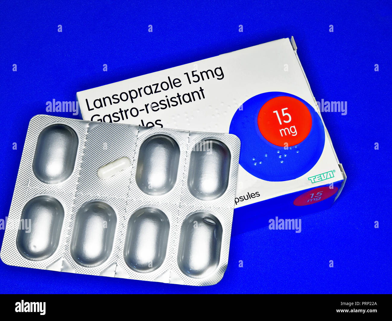 Lansoprazole médicament 15mg capsules dans un paquet d'argent Banque D'Images