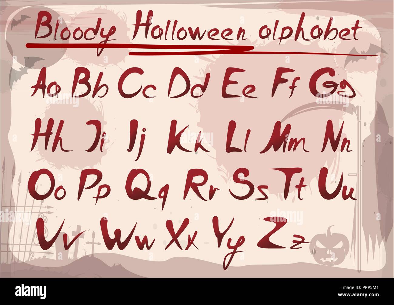 Alphabet halloween sanglante sur vintage grunge background. Vector Font  Image Vectorielle Stock - Alamy