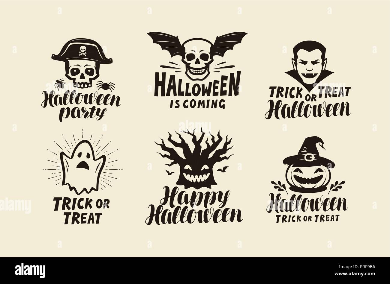Halloween, jeu d'étiquettes. Maison de symbole. Vector illustration lettrage Illustration de Vecteur