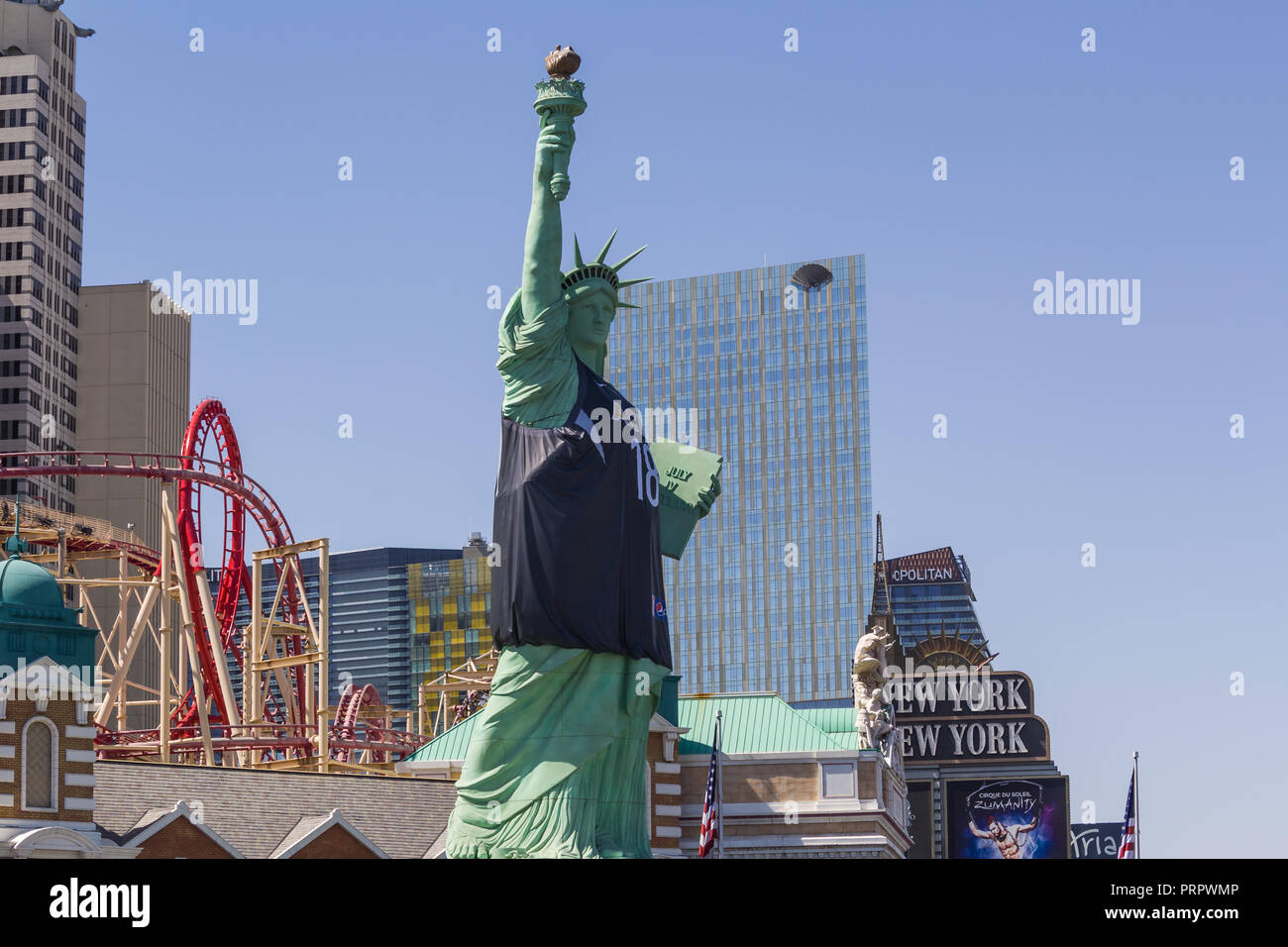 LAS VEGAS - JUIN - 24, 2018 : New York-New York situé sur le Strip de Las Vegas est affiché le 15 avril 2009 à Las Vegas. Réplique de la Statue de la libert Banque D'Images