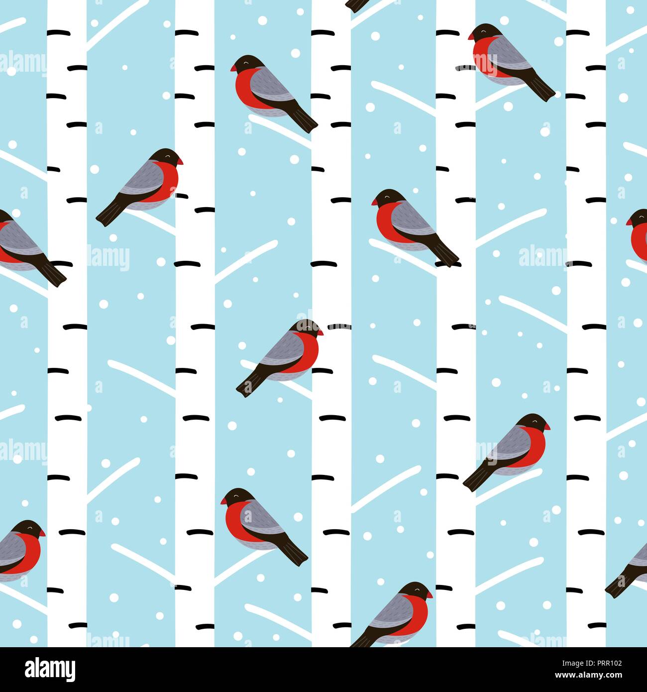 Modèle sans couture d'hiver avec bullfinches sur le bouleau - vector illustration, eps Illustration de Vecteur