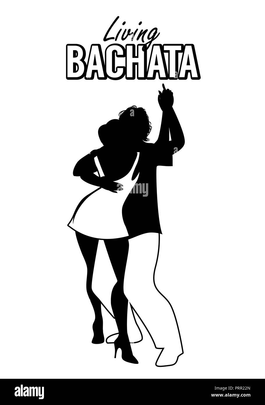 Silhouette noire d'un couple dancing bachata, kizomba, merengue ou salsa Illustration de Vecteur