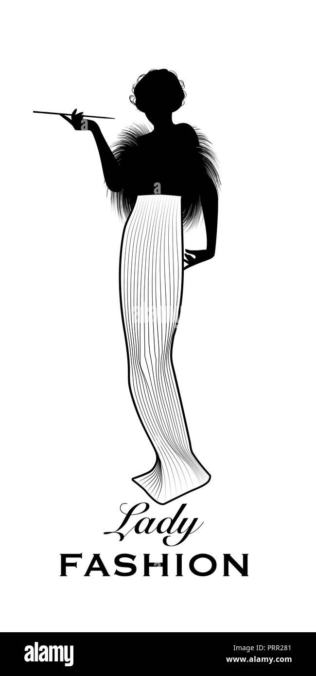 Silhouette de femme chic et élégante de porter de vieux vêtements pipe Illustration de Vecteur