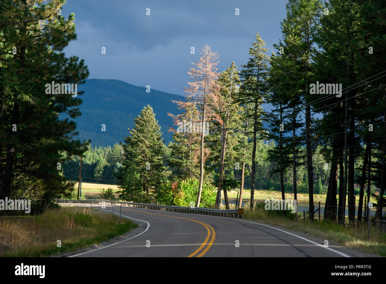 Routes rurales désertées près du lac Flathead au Montana Banque D'Images
