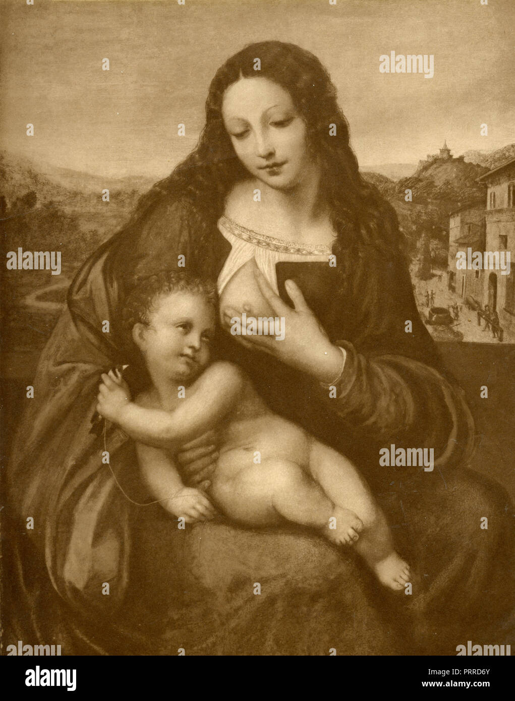 Vierge à l'enfant Jésus, la peinture par Giampedrini, 1910 Banque D'Images