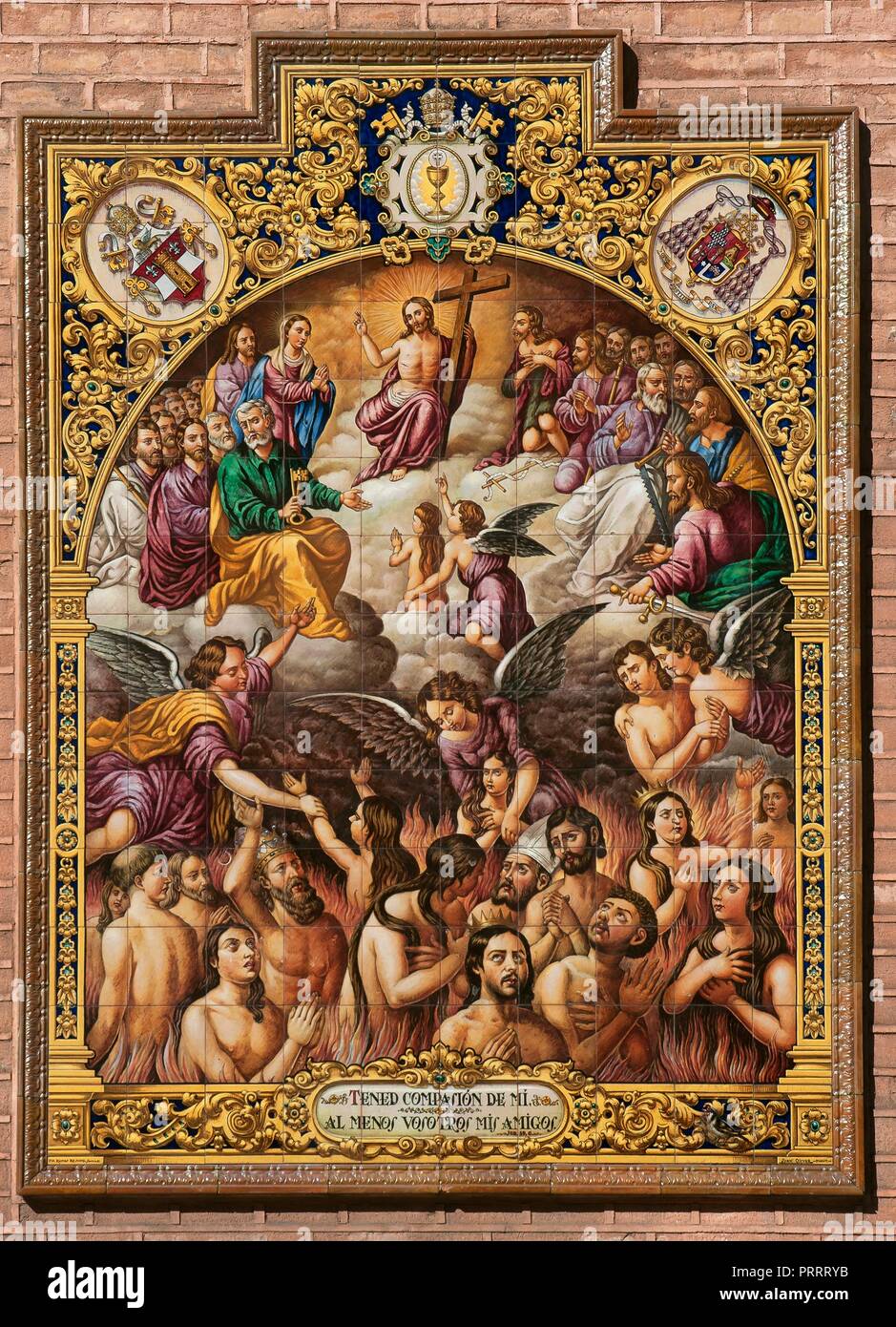 L'église San Pedro - jugement définitif sur la façade, 14e siècle, Séville, Andalousie, Espagne, Europe. Banque D'Images