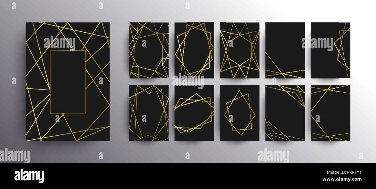 Or et noir de luxe jeu de fond de carte de la couleur d'or, collection du châssis en style géométrique. Modèle élégant dessins pour invitation ou production premium Illustration de Vecteur