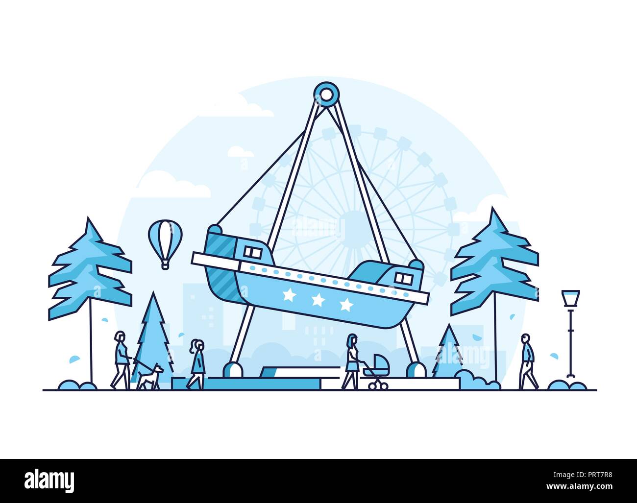 Parc d'attractions - ligne fine style design vector illustration Illustration de Vecteur