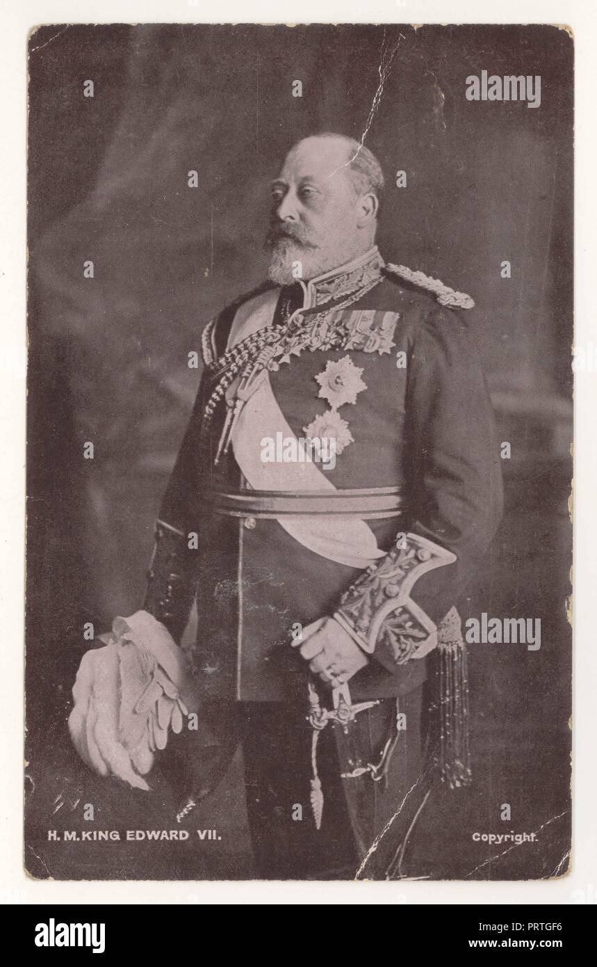 Carte postale originale du début de 1900s représentant un portrait du roi Edward Vll, portant un uniforme militaire - fils aîné de la reine Victoria, a régné du 22 janvier 1901 au 6 mai 1910, vers 1903, Royaume-Uni Banque D'Images