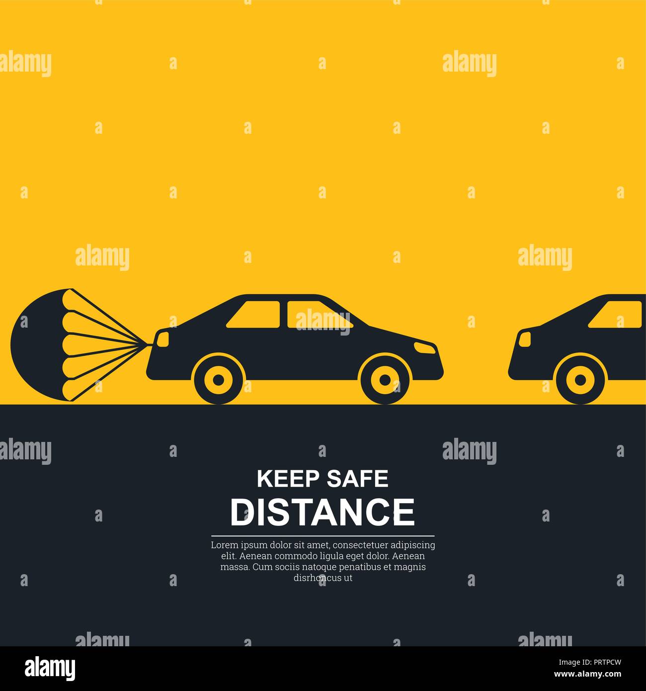 Le parachute attaché à la voiture, symbole d'une augmentation de la distance entre les véhicules. La notion de sécurité et la sécurité sur les routes, observan Illustration de Vecteur