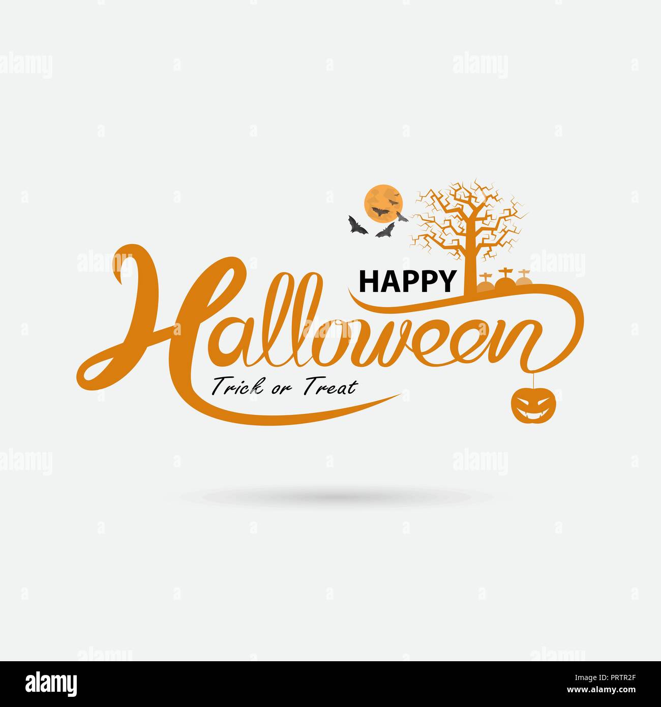 Pleine lune & Grand arbre avec calligraphie bannière Halloween trick or treat.Halloween party celebration.Halloween Background.Happy Halloween vector letterin Illustration de Vecteur