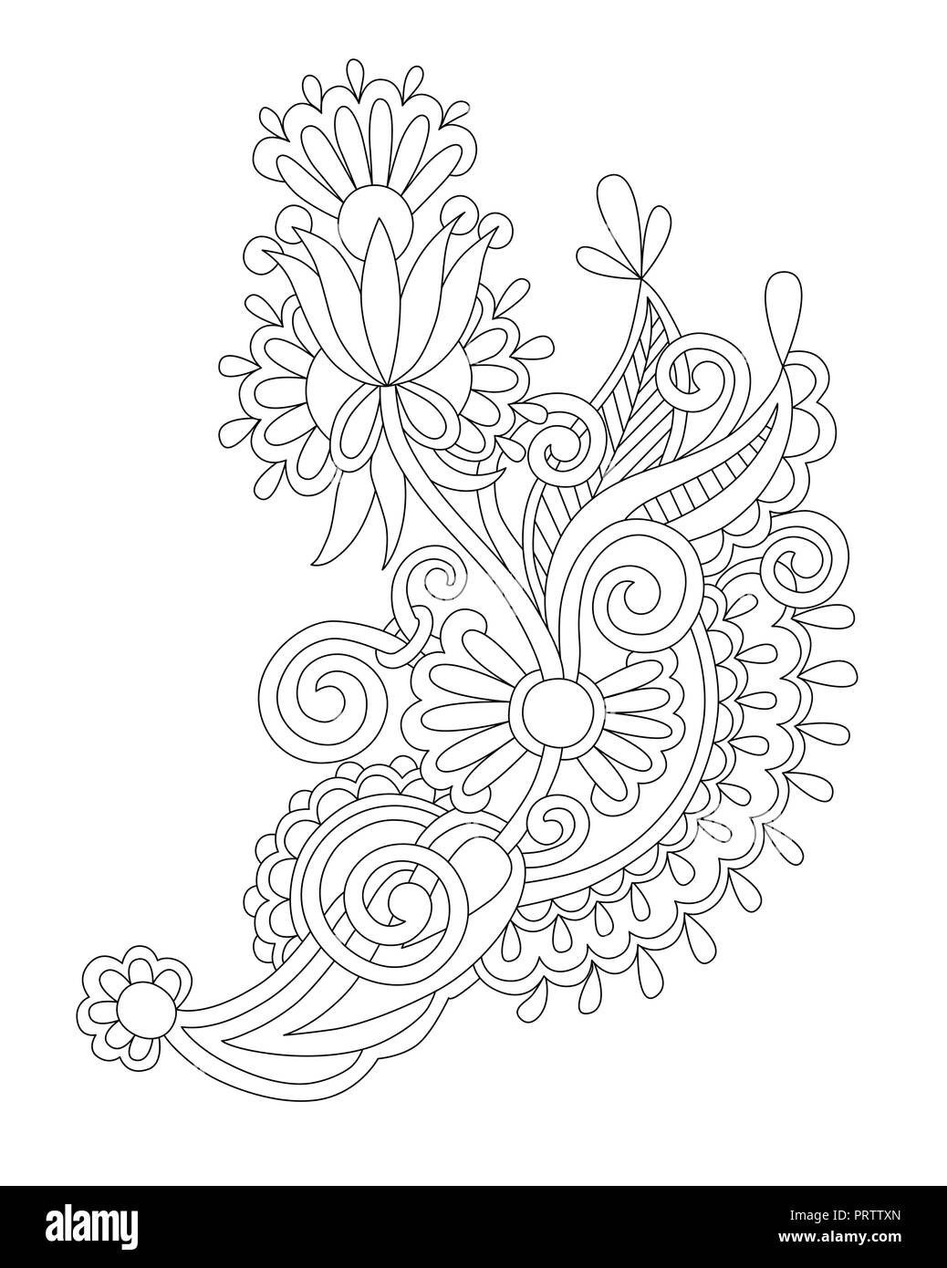 Dessin de ligne noire de paisley flower design Illustration de Vecteur