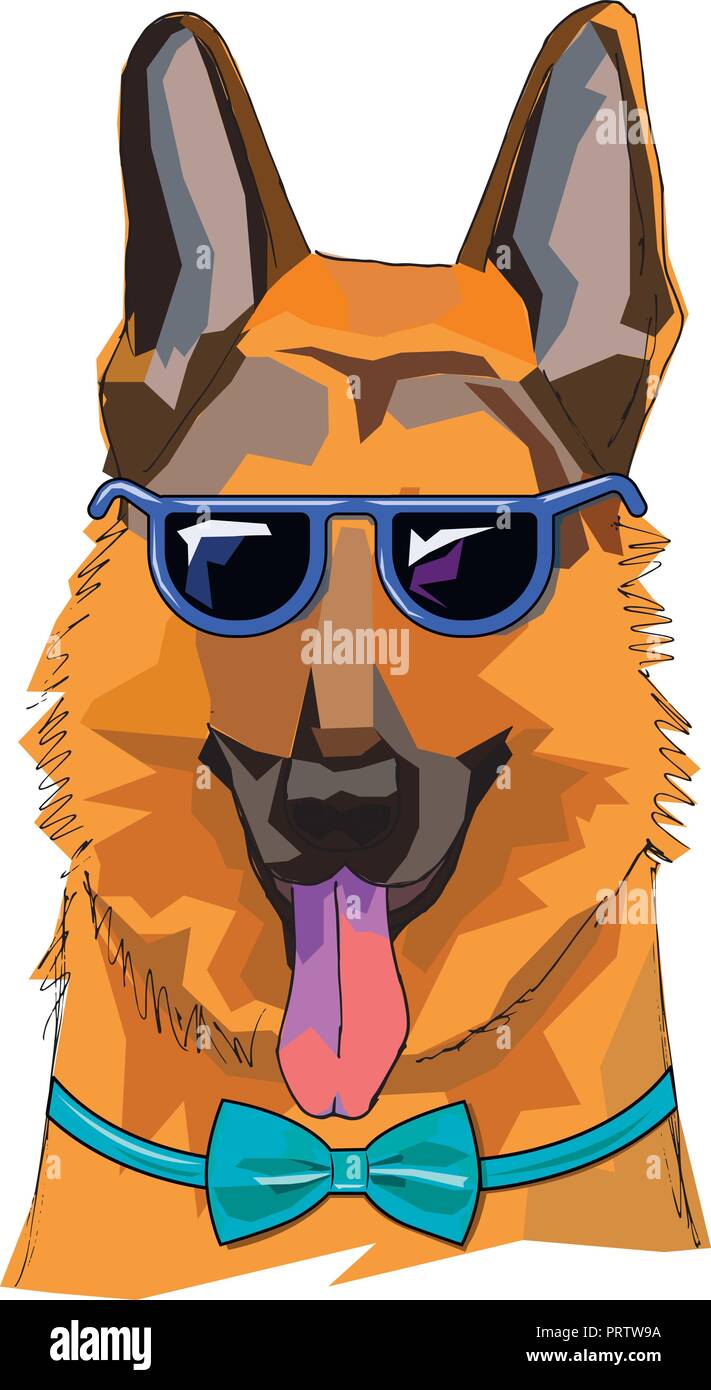 L'illustration de funny Shepherd Dog avec les lunettes et chapeau Illustration de Vecteur
