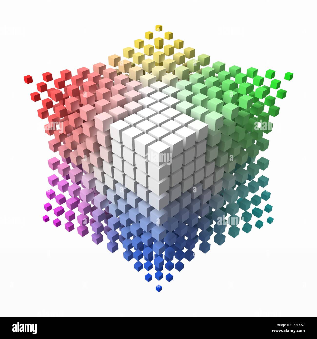 Petits cubes colorés s'accumule la théorie de cube. petits cubes aux coins. Style 3d illustration vectorielle. Illustration de Vecteur