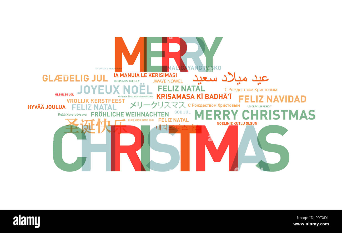 Joyeux Noël carte texte du monde. Célébrations différentes langues Banque D'Images