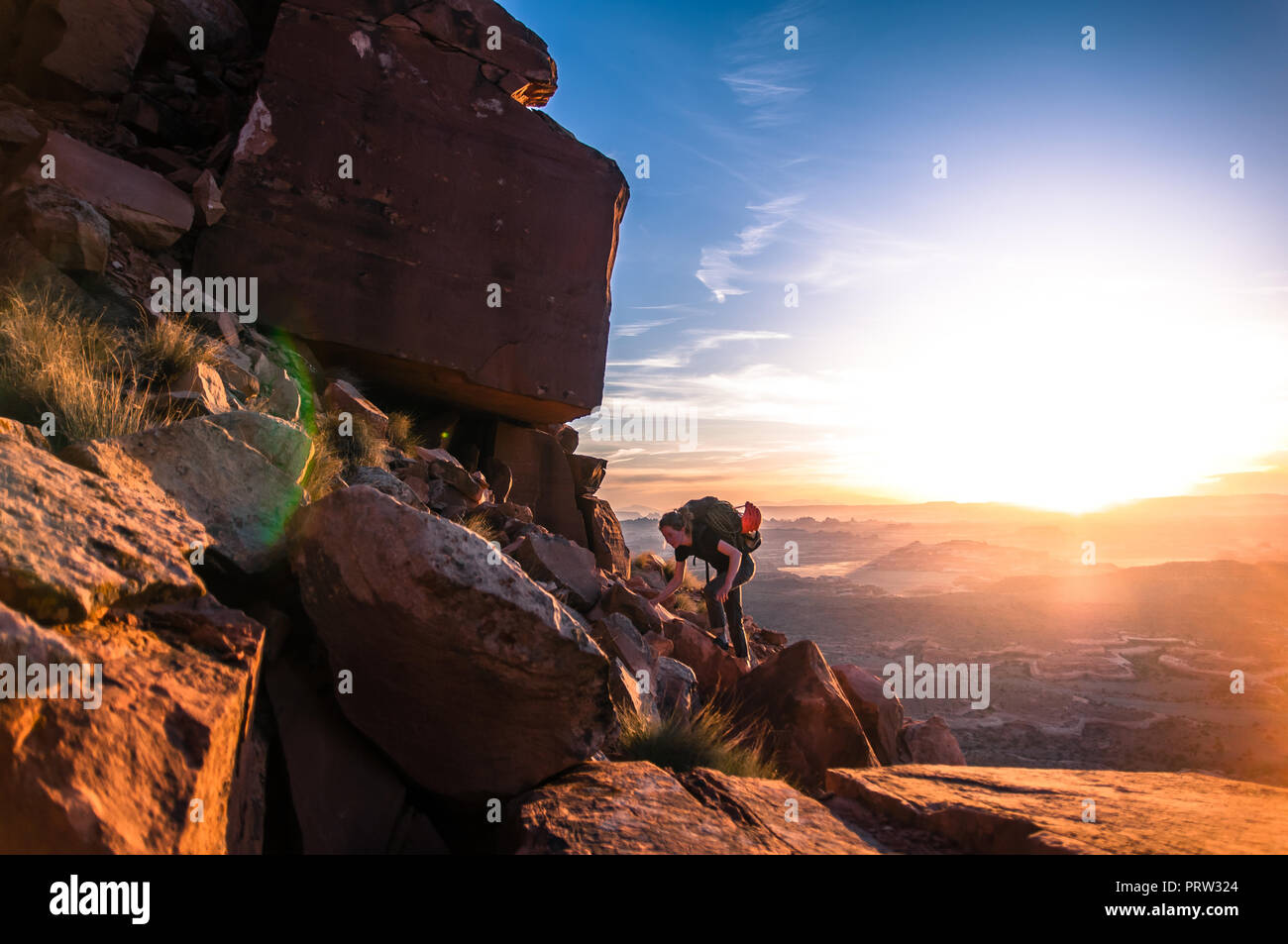 Rock climber, Desert Tours, Indian Creek, Moab, Utah, USA Banque D'Images