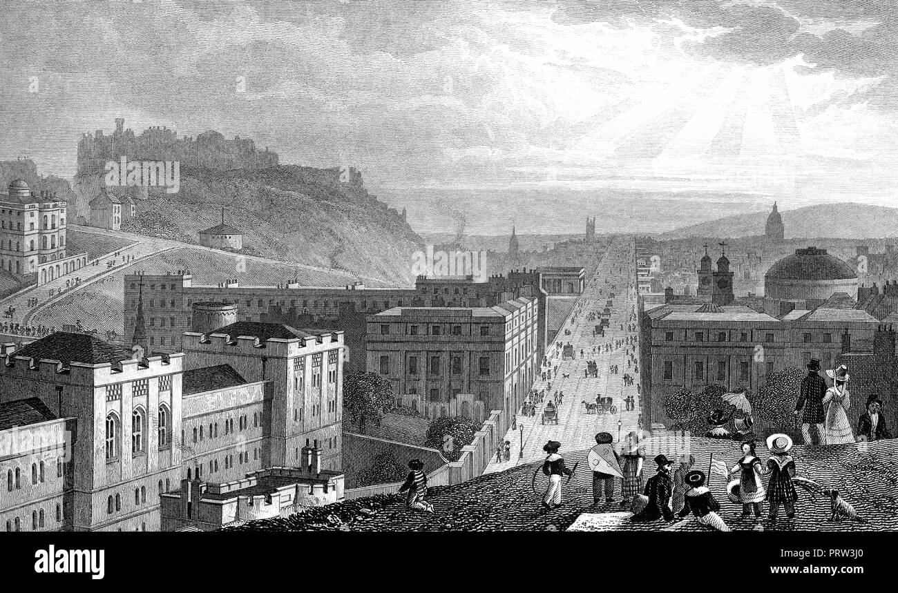 Vue depuis la colline Calton, Édimbourg, Écosse, 19e siècle, de l'Athènes moderne par Th. H. Shepherd Banque D'Images