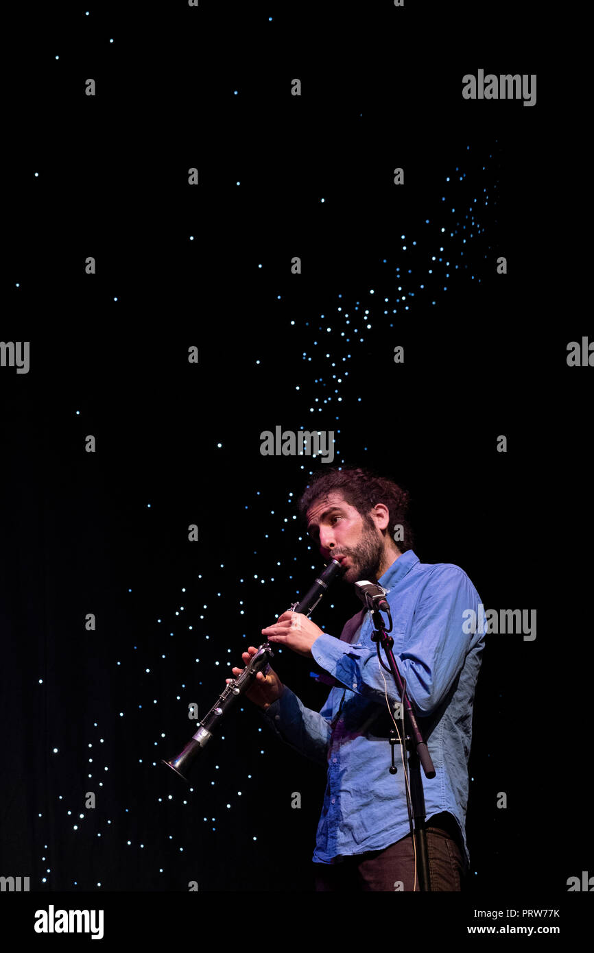 Oscar Antoli joue avec clarinette, clarinette basse noir Woody Quartet Jazz Festival 2018, Scarborough Banque D'Images