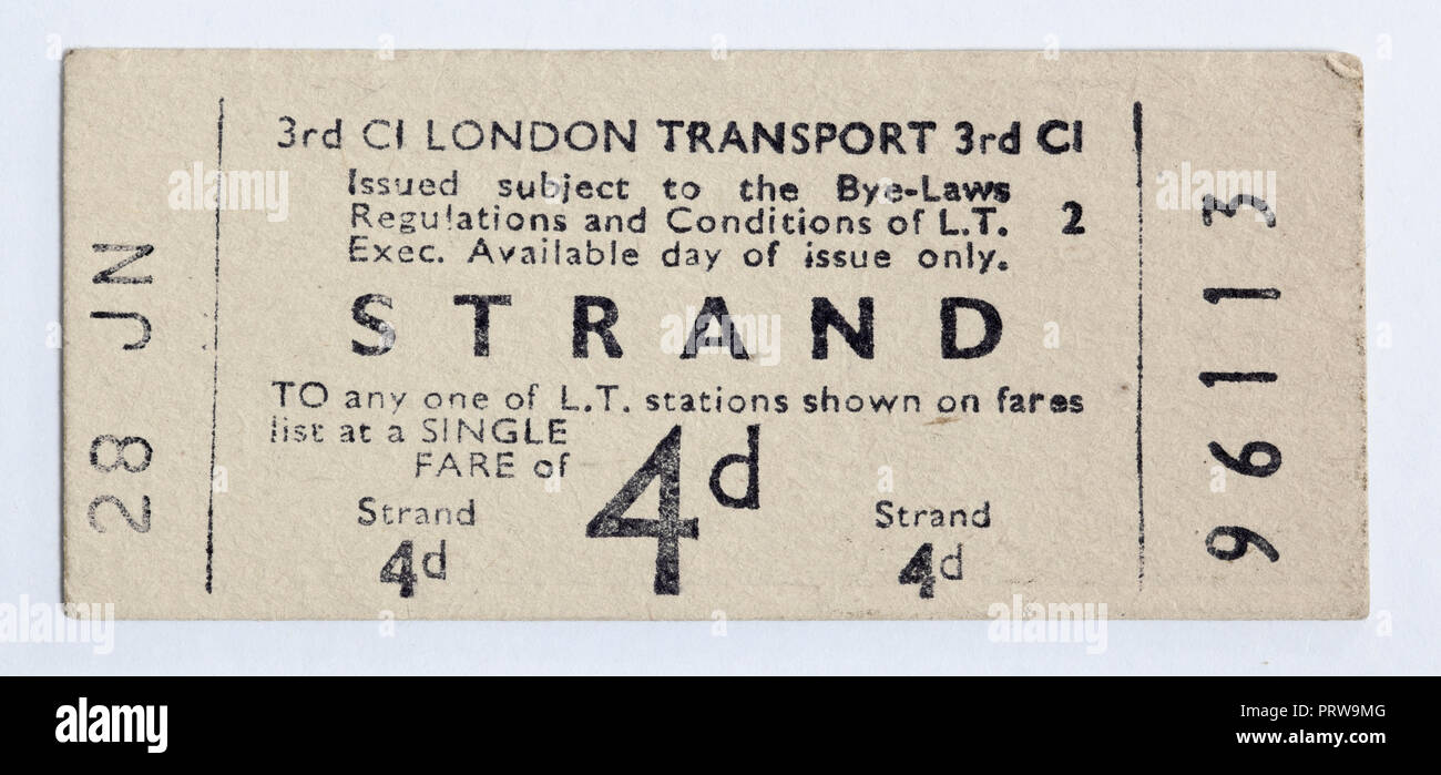 Vintage 1950s london underground ticket Banque de photographies et d'images  à haute résolution - Alamy
