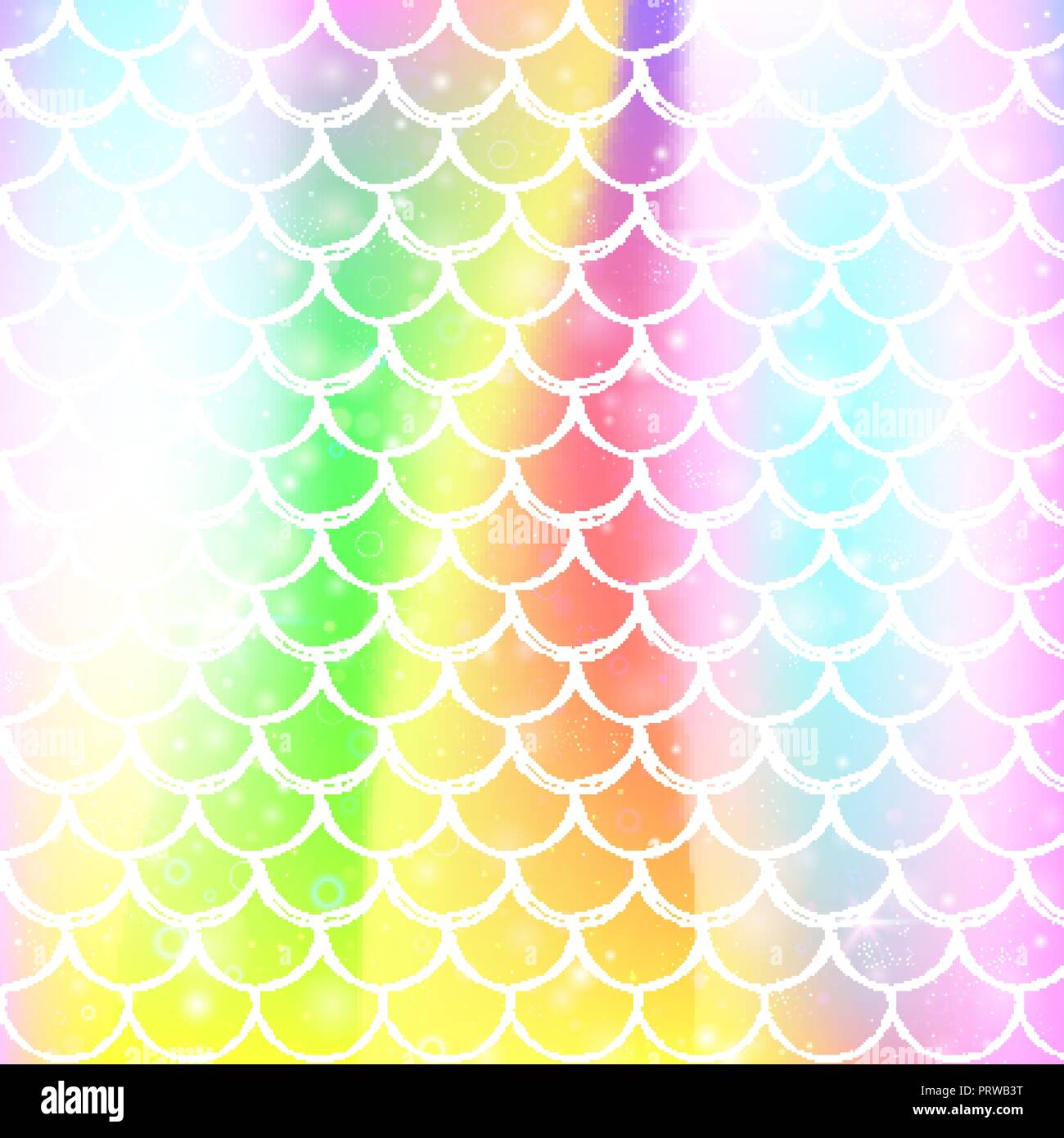 Mermaid Princess Kawaii avec fond arc-en-ciel motif écailles. Illustration de Vecteur