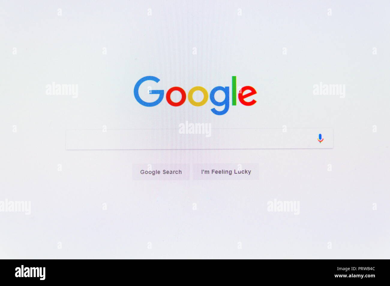 PRAGUE, RÉPUBLIQUE TCHÈQUE - 4 octobre 2018 : Google American technology logo de l'entreprise sur les moteurs de recherche Page d'accueil le 4 octobre 2018 à Prague, Czech Republi Banque D'Images