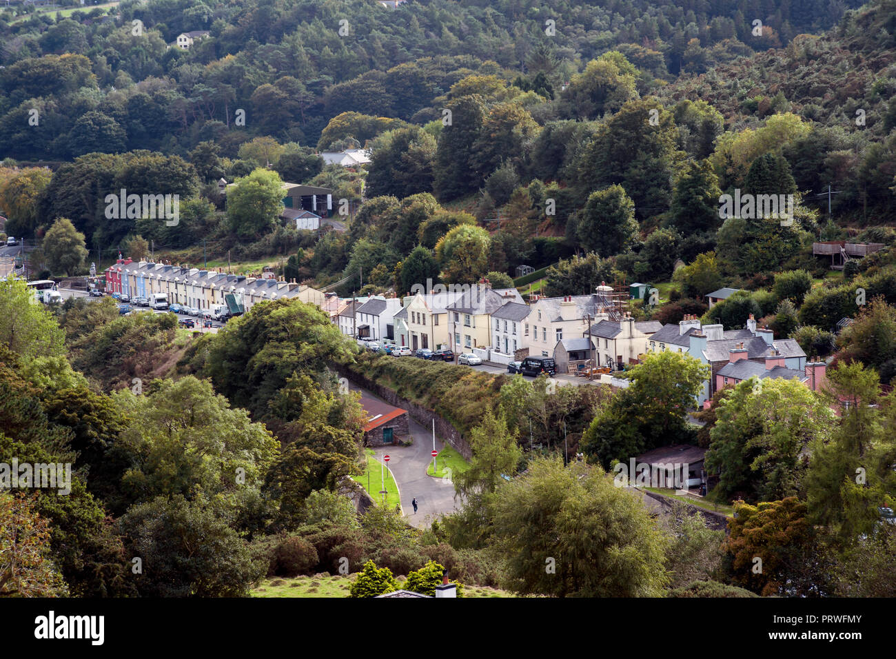 Village de Laxey Laxey vu de la roue, Glen Mooar, Laxey, Île de Man Banque D'Images