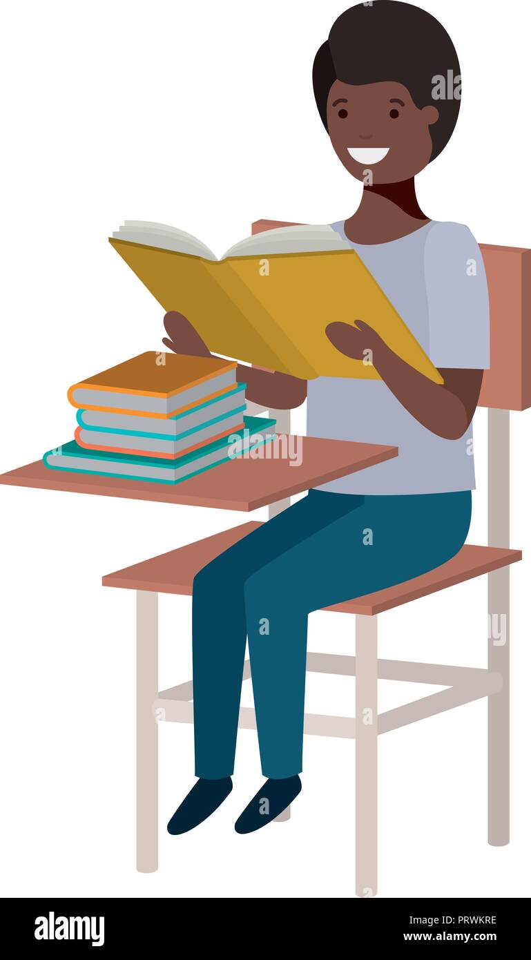 Jeune étudiante black boy reading in school président Illustration de Vecteur