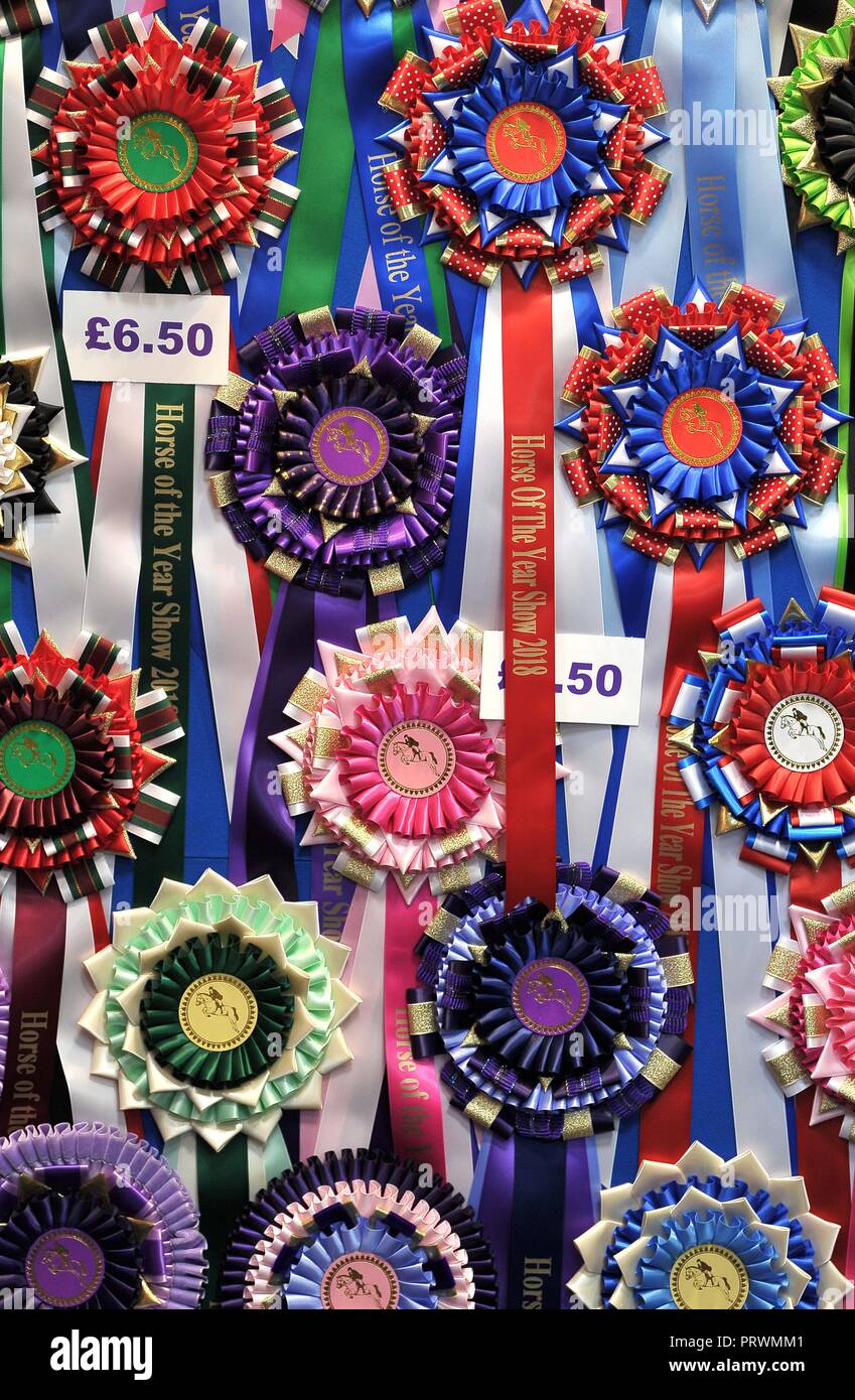 NEC Birmingham, UK. 4ème Oct 2018. couleurs rosaces. Shopping Mall. Cheval de l'année montrent (HOYS). National Exhibition Centre (NEC). Birmingham. UK. 04/10/2018. Credit : Sport en images/Alamy Live News Banque D'Images