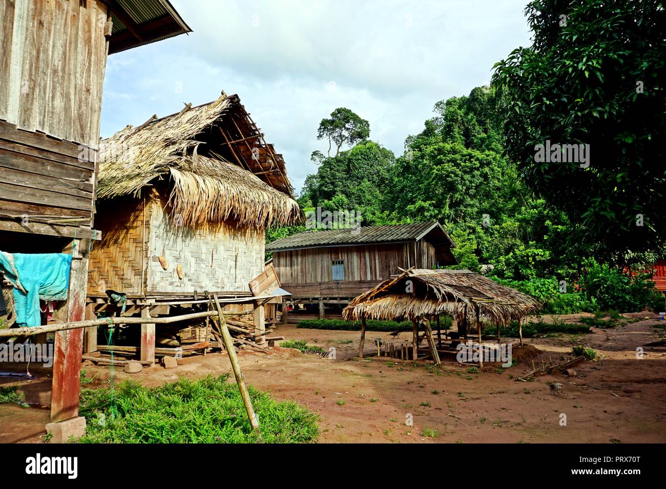 Cabane traditionnelle dans village Khmu Nalan Neua, province de Luang Namtha, Laos Banque D'Images