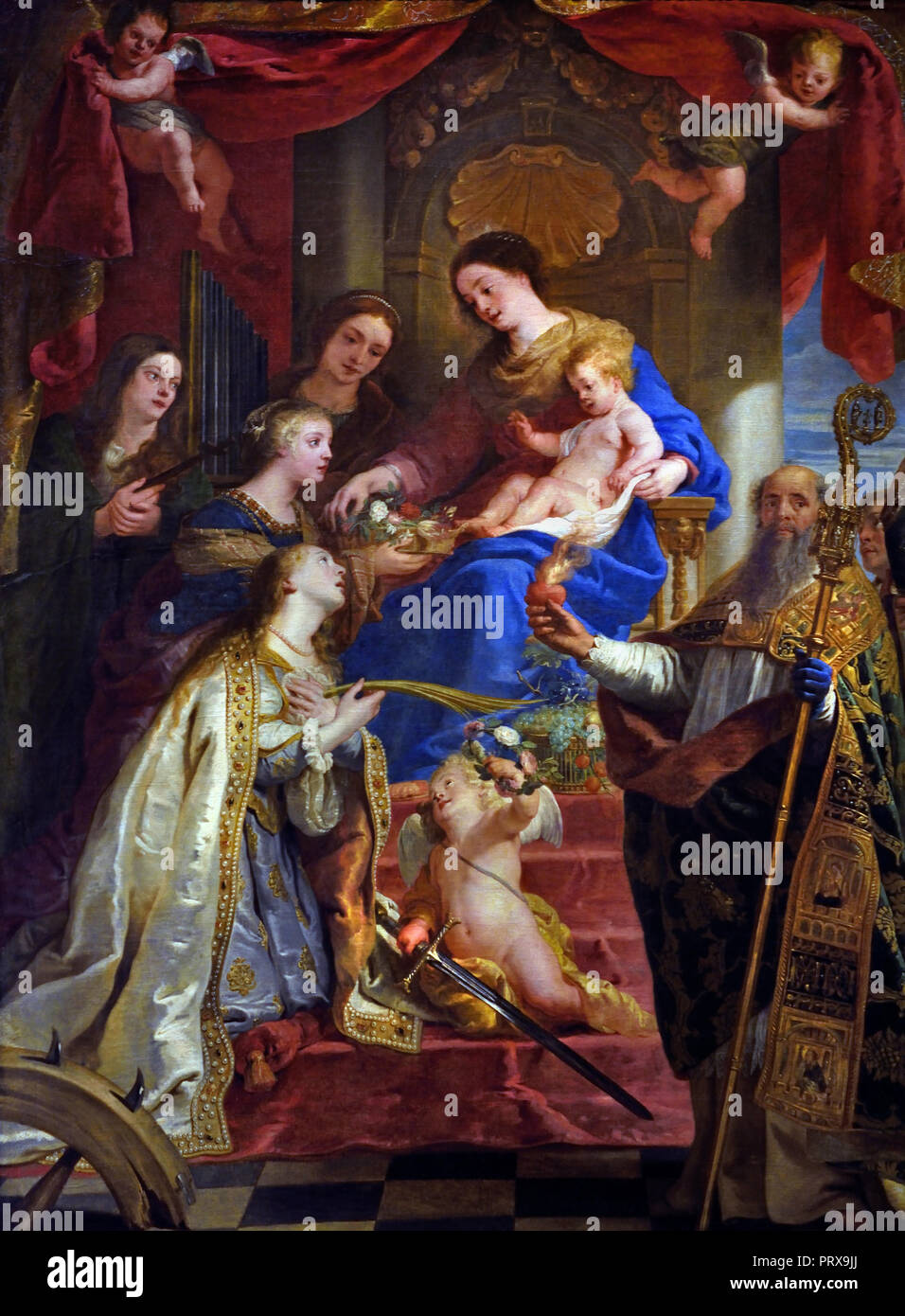 Marie avec l'enfant et le Saint. Marie de Magdala, Cecilia, Dorothea, Catherine et Augustine 1638 Caspar Crayer Belge Flamand 1584-1669 Belgique Banque D'Images