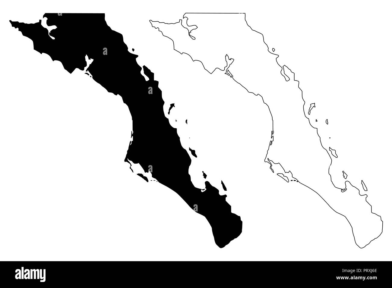 Baja California Sur (États-Unis du Mexique, Mexique, République fédérale) map vector illustration, croquis gribouillis y Estado Libre Soberano de Baja Califor Illustration de Vecteur