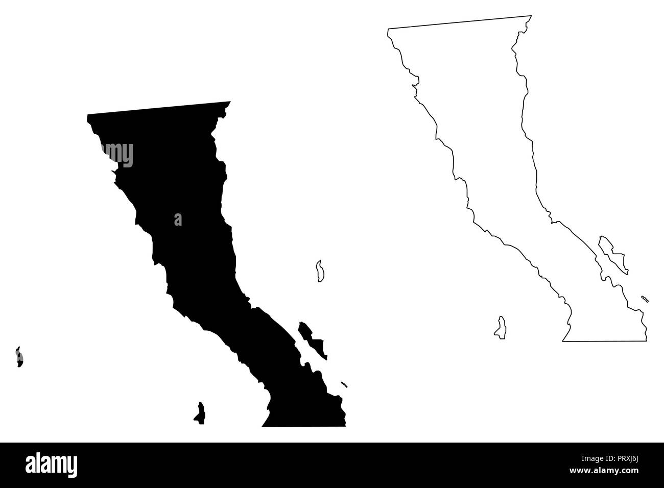 La Basse Californie (États-Unis du Mexique, Mexique, République fédérale) map vector illustration, croquis Gribouillage à l'État libre et souverain de la Basse Californie Illustration de Vecteur