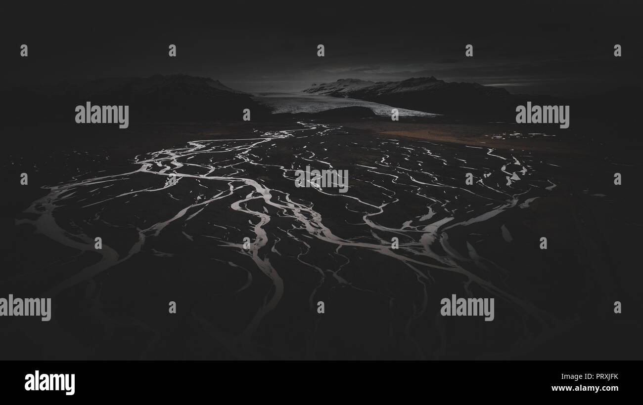 Panoramas islandais, vue aérienne sur les terres Banque D'Images