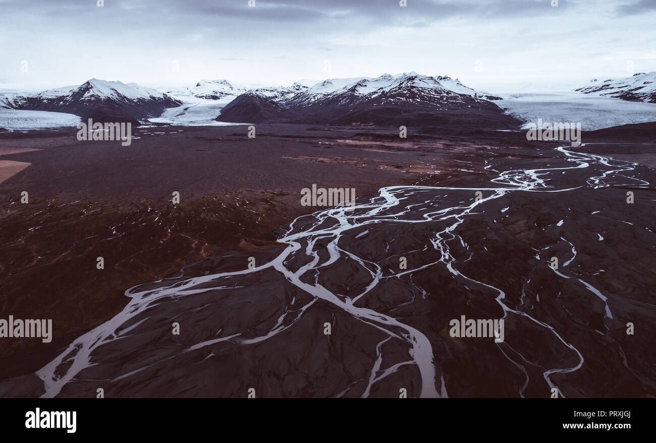 Panoramas islandais, vue aérienne sur les terres Banque D'Images
