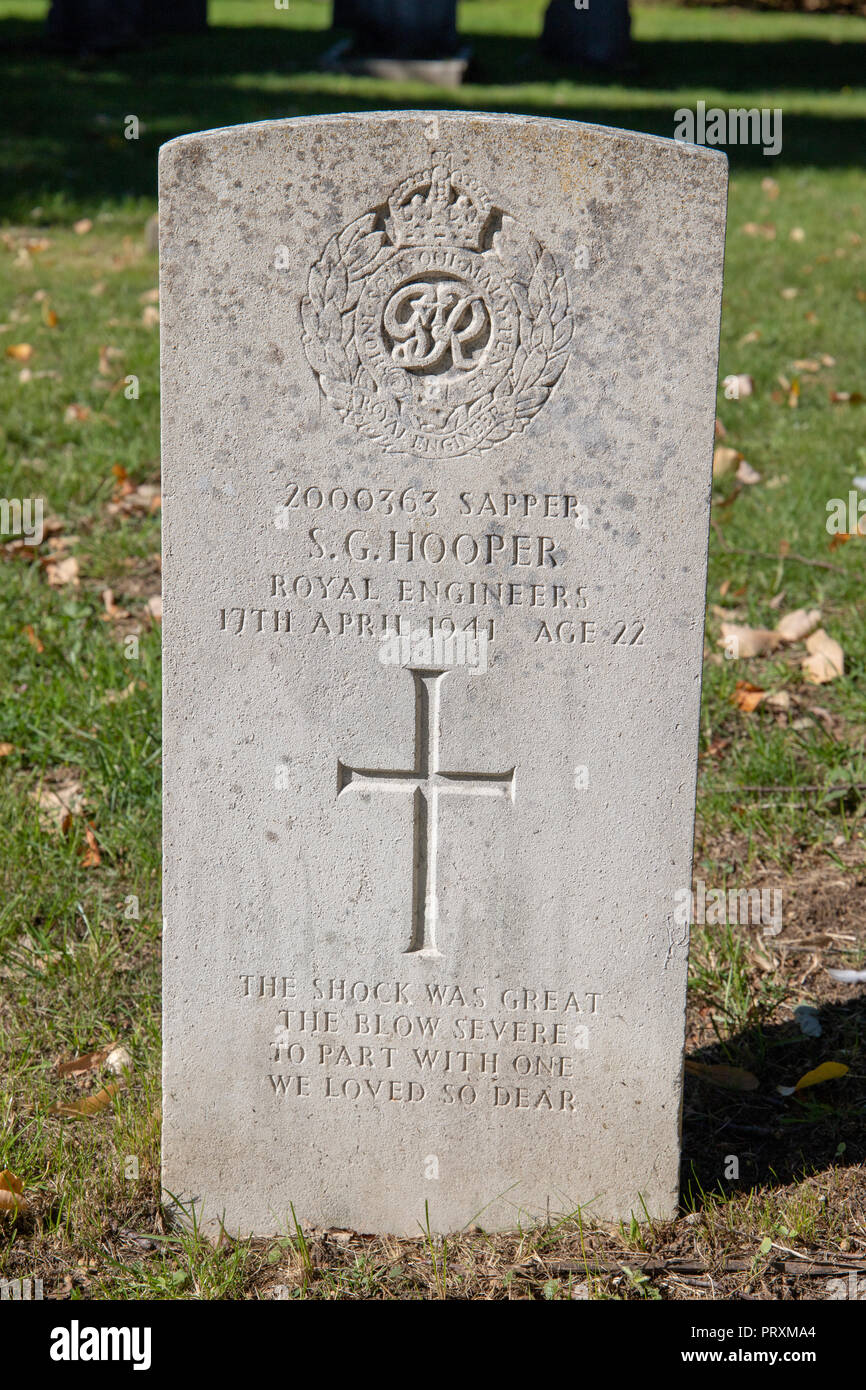 Commonwealth War Graves Commission tombe de Sydney George Hooper du champ 553 Coy, Royal Engineers, cimetière de St James, Bath, Royaume-Uni Banque D'Images