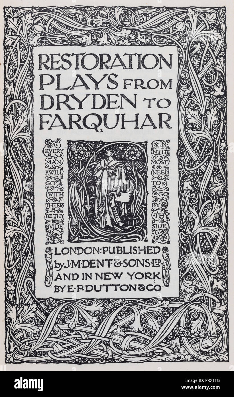 Page de titre de la dent de l'édition joue la restauration de Dryden à Farquar Banque D'Images